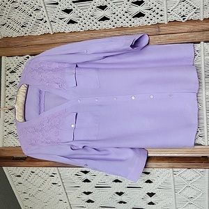 Notations brand purple women's blouse. Lace shoulder semi sheer. Size M.